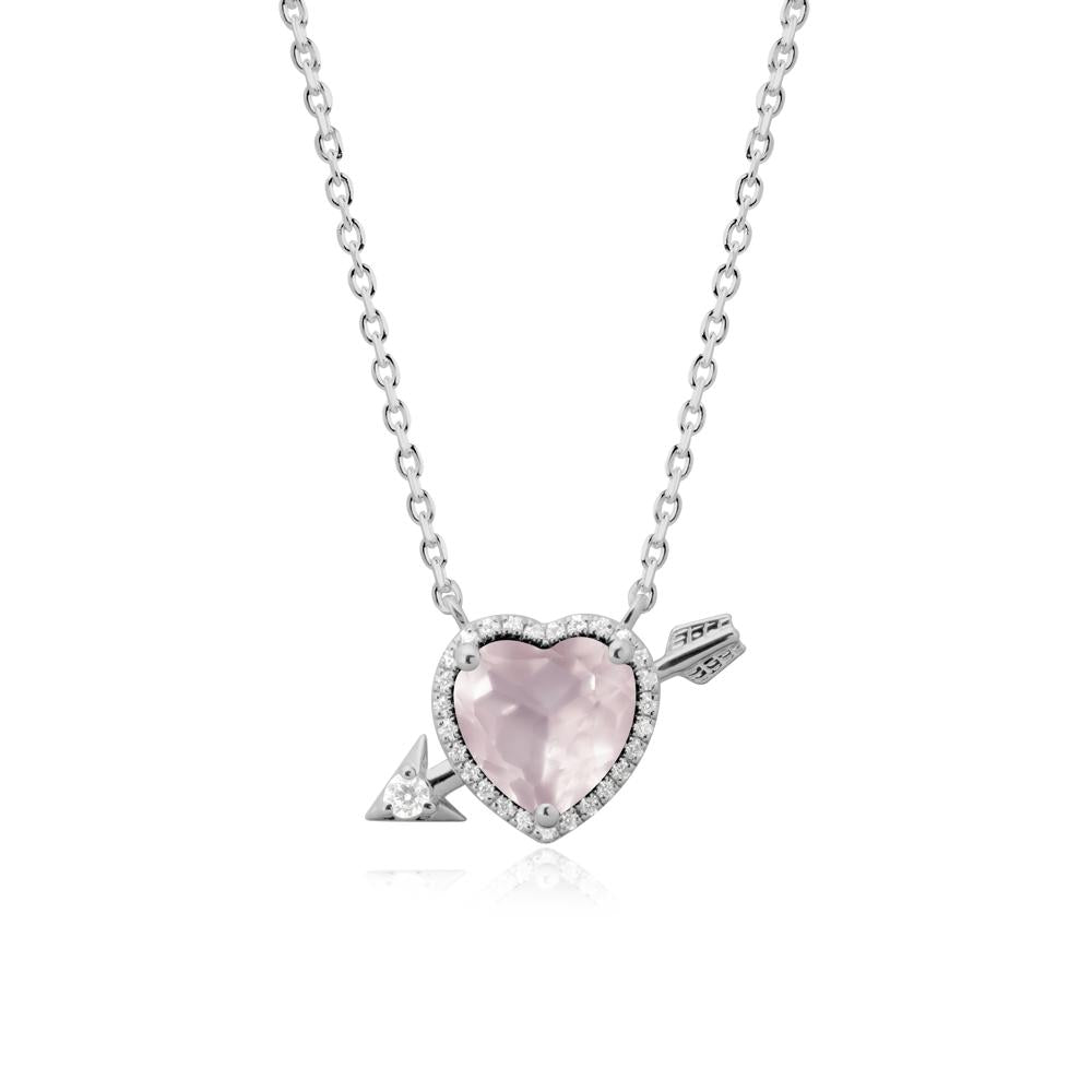 Halo Heart Shaped Rose Quartz Pendant Necklace - LUO Jewelry #metal_platinum