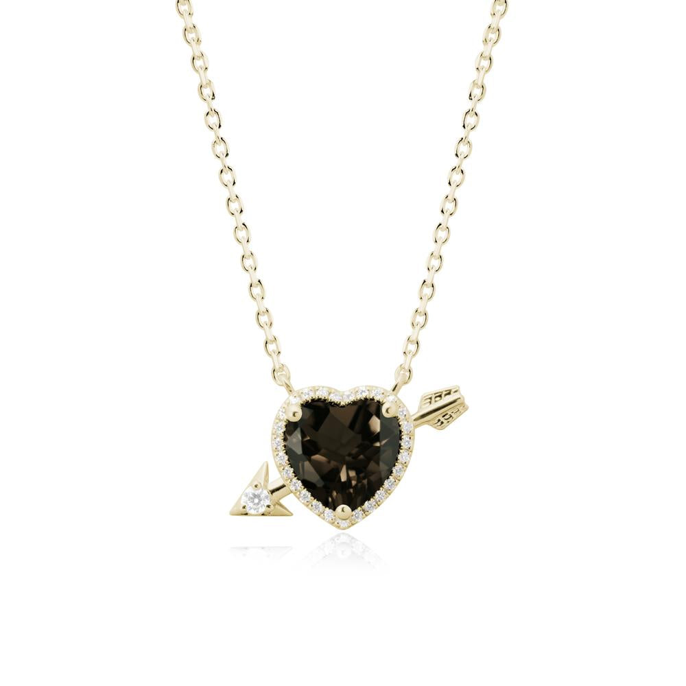 Halo Heart Shaped Smoky Quartz Pendant Necklace - LUO Jewelry #metal_14k yellow gold