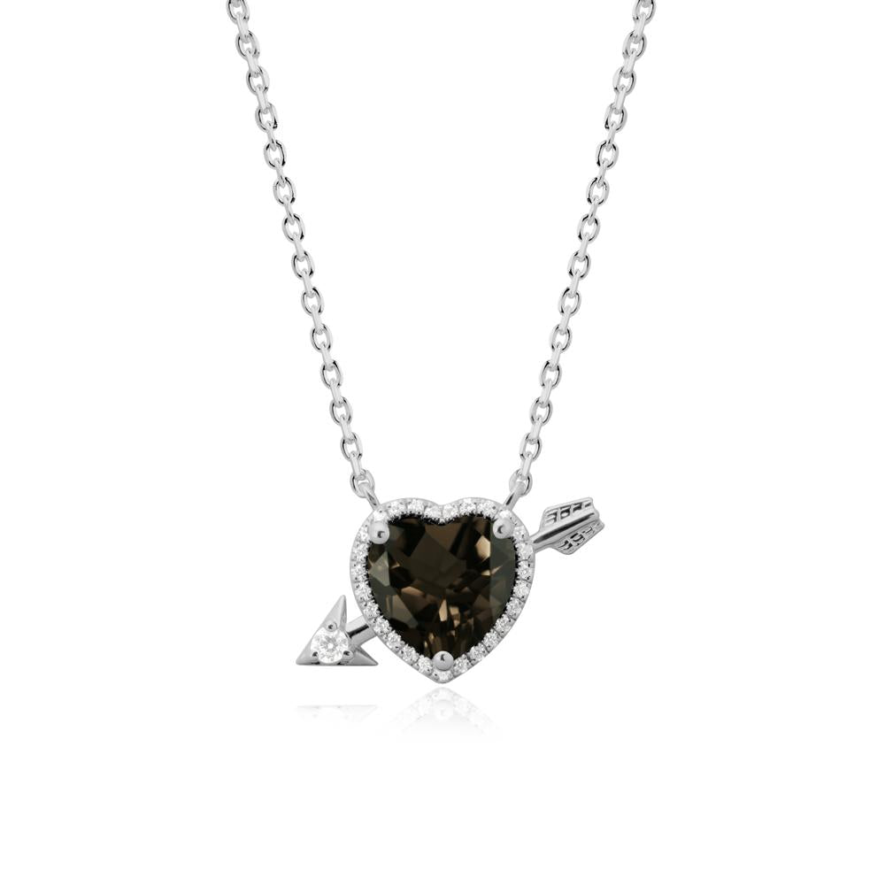 Halo Heart Shaped Smoky Quartz Pendant Necklace - LUO Jewelry #metal_platinum