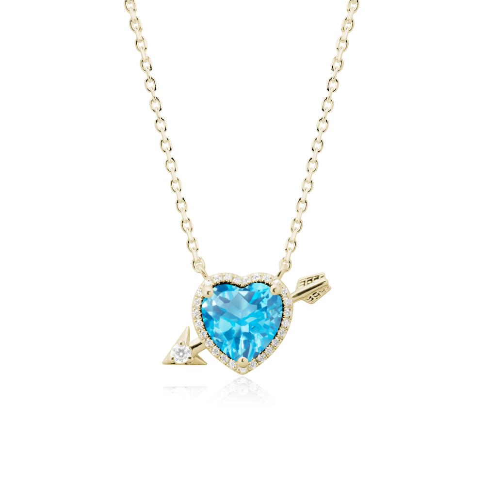 Heart Shaped Swiss Blue Topaz Cupid鈥橲 Arrow Necklace - LUO Jewelry #metal_14k yellow gold