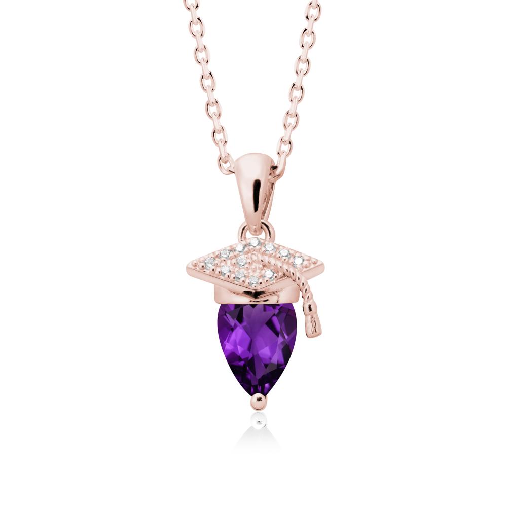Graduation Cap Amethyst Pendant Necklace - LUO Jewelry #metal_18k rose gold