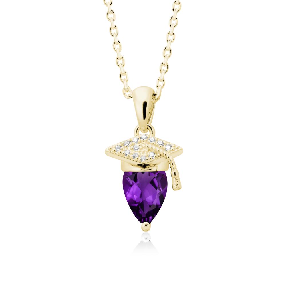 Graduation Cap Amethyst Pendant Necklace - LUO Jewelry #metal_18k yellow gold