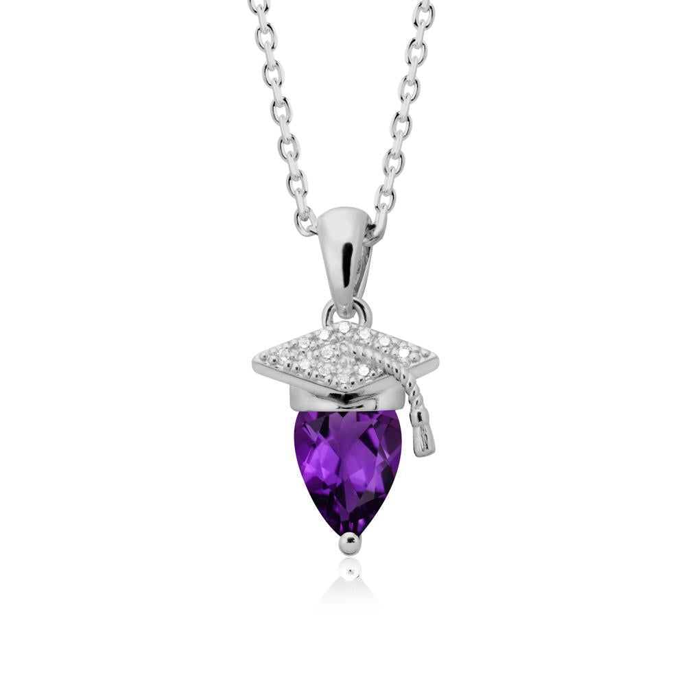 Graduation Cap Amethyst Pendant Necklace - LUO Jewelry #metal_platinum