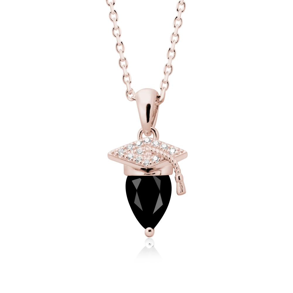 Pear Cut Black Spinel Graduation Necklace - LUO Jewelry #metal_14k rose gold