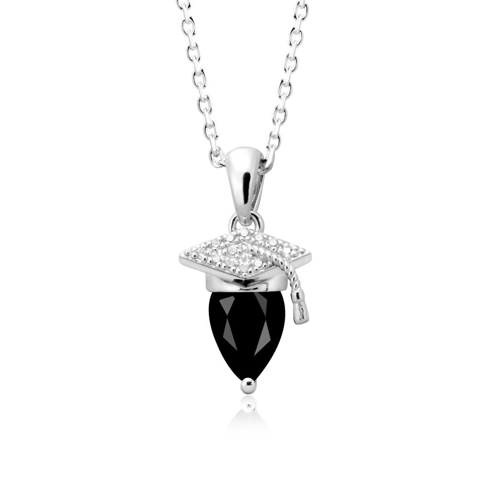 Pear Cut Black Spinel Graduation Necklace - LUO Jewelry #metal_14k white gold