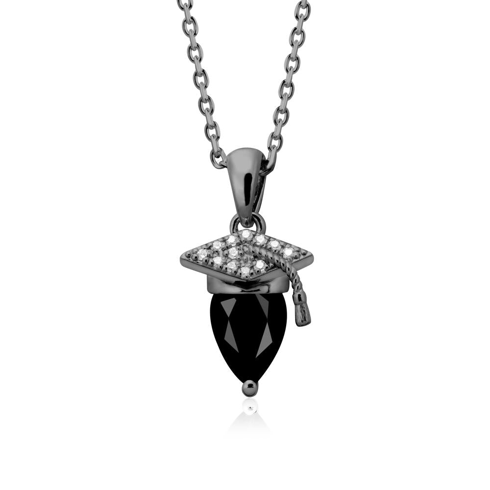 Pear Cut Black Spinel Graduation Necklace - LUO Jewelry #metal_black finish sterling silver