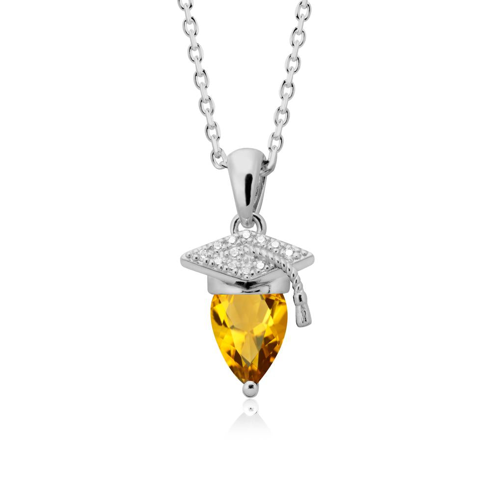 Graduation Cap Citrine Pendant Necklace - LUO Jewelry #metal_platinum