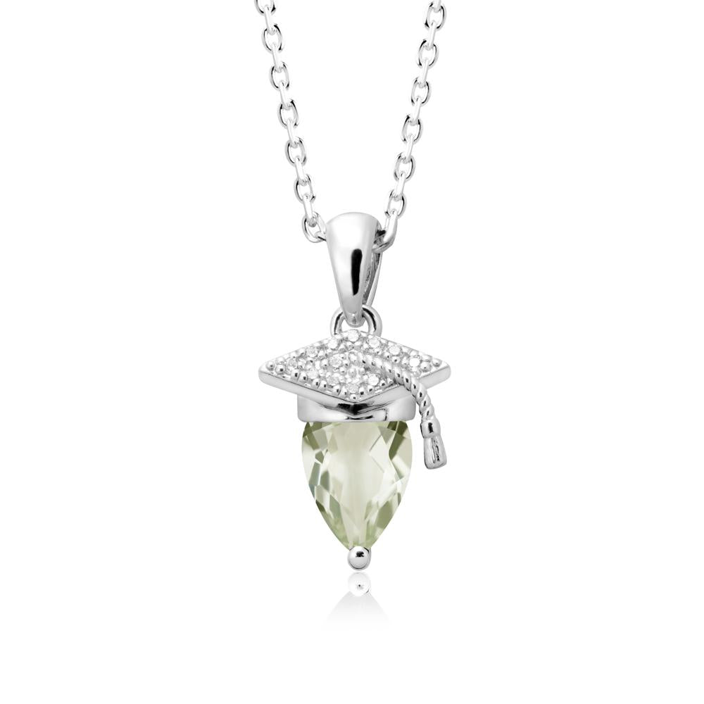 Graduation Cap Green Amethyst Pendant Necklace - LUO Jewelry #metal_14k white gold