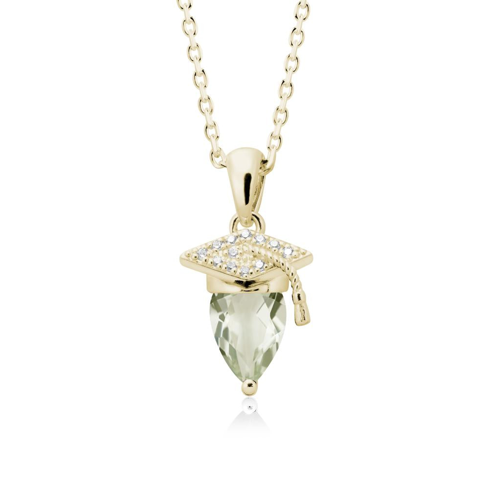 Graduation Cap Green Amethyst Pendant Necklace - LUO Jewelry #metal_14k yellow gold