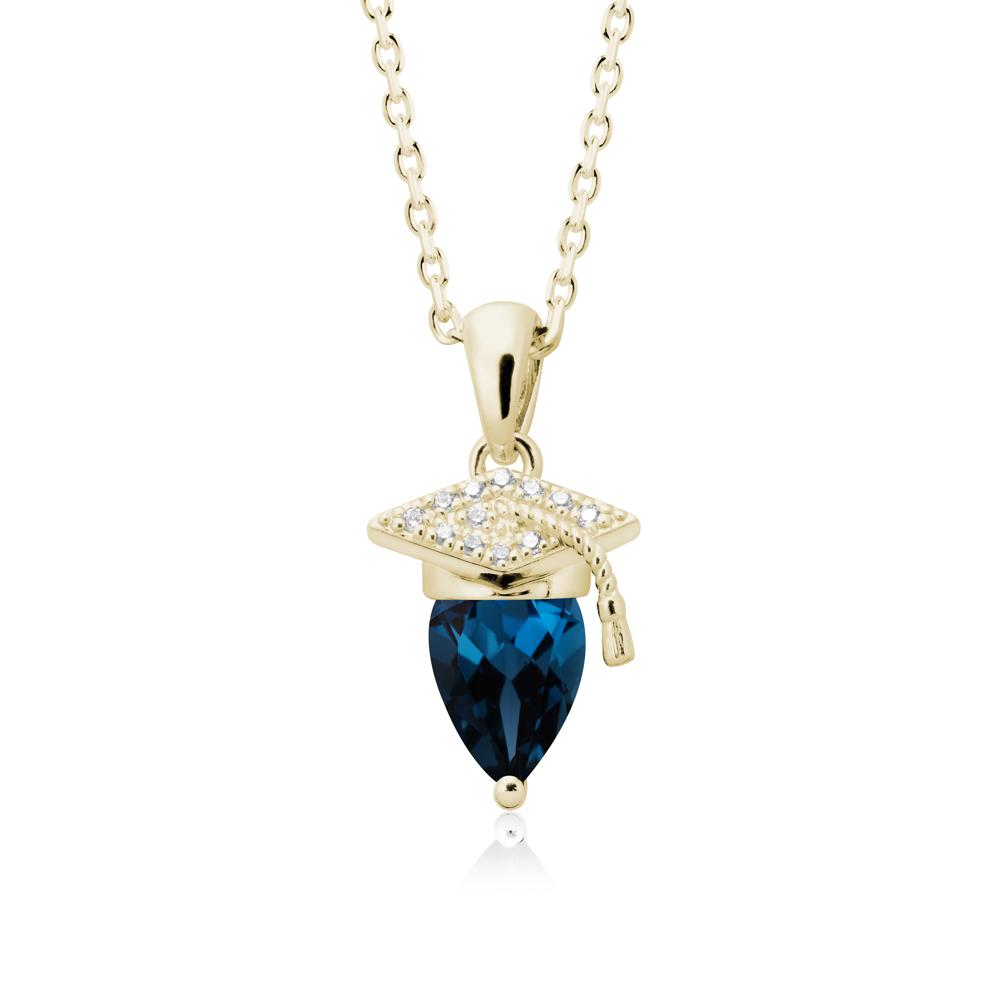 Graduation Cap London Blue Topaz Pendant Necklace - LUO Jewelry #metal_14k yellow gold