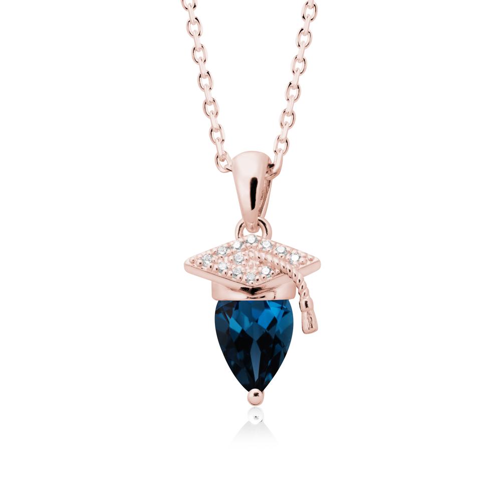 Graduation Cap London Blue Topaz Pendant Necklace - LUO Jewelry #metal_18k rose gold