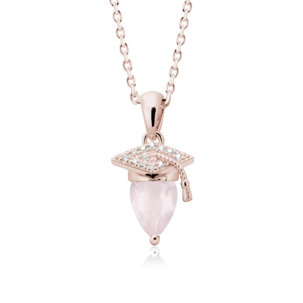 Graduation Cap Rose Quartz Pendant Necklace - LUO Jewelry #metal_14k rose gold