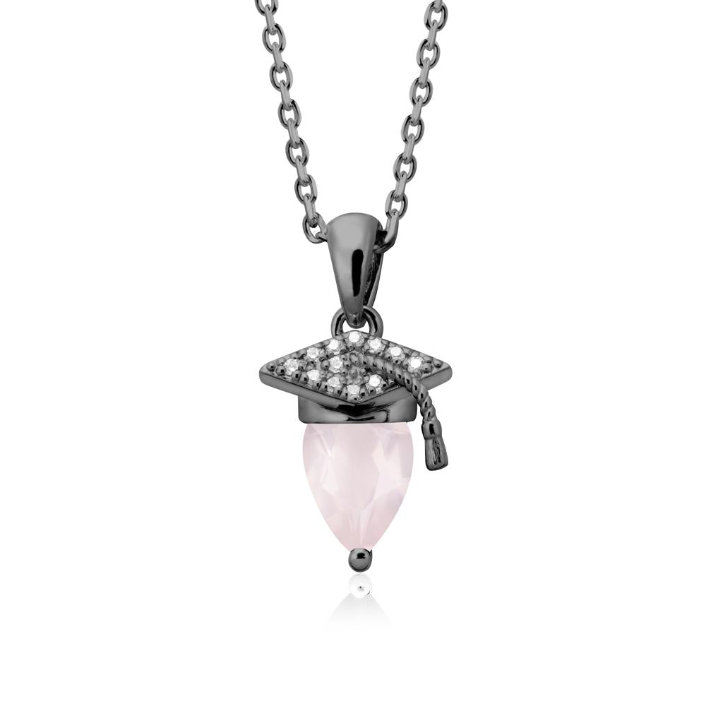 Graduation Cap Rose Quartz Pendant Necklace - LUO Jewelry #metal_black finish sterling silver