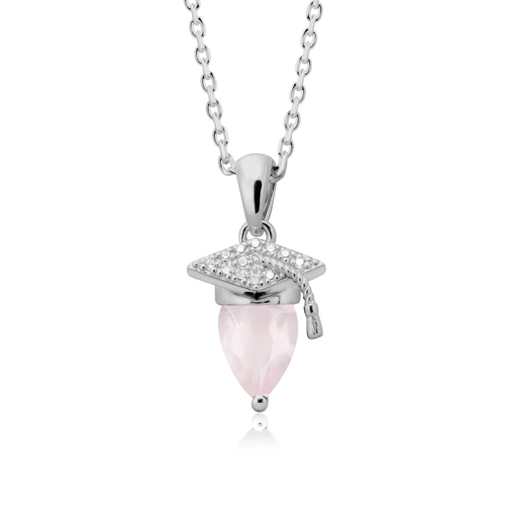 Graduation Cap Rose Quartz Pendant Necklace - LUO Jewelry #metal_platinum