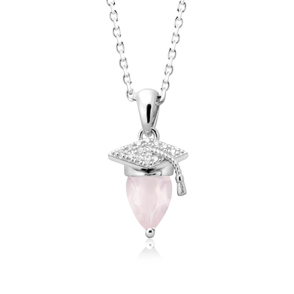 Graduation Cap Rose Quartz Pendant Necklace - LUO Jewelry #metal_sterling silver