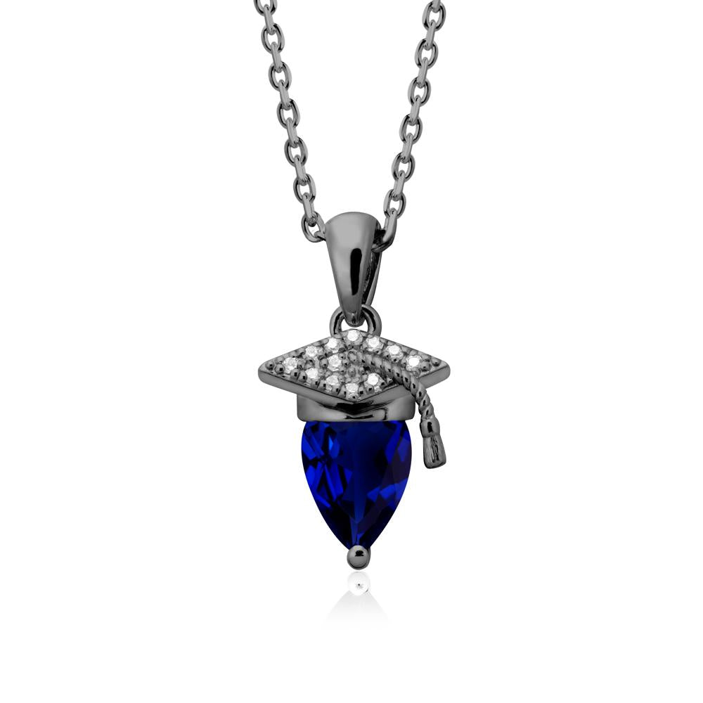 Pear Cut Sapphire Graduation Necklace - LUO Jewelry #metal_black finish sterling silver