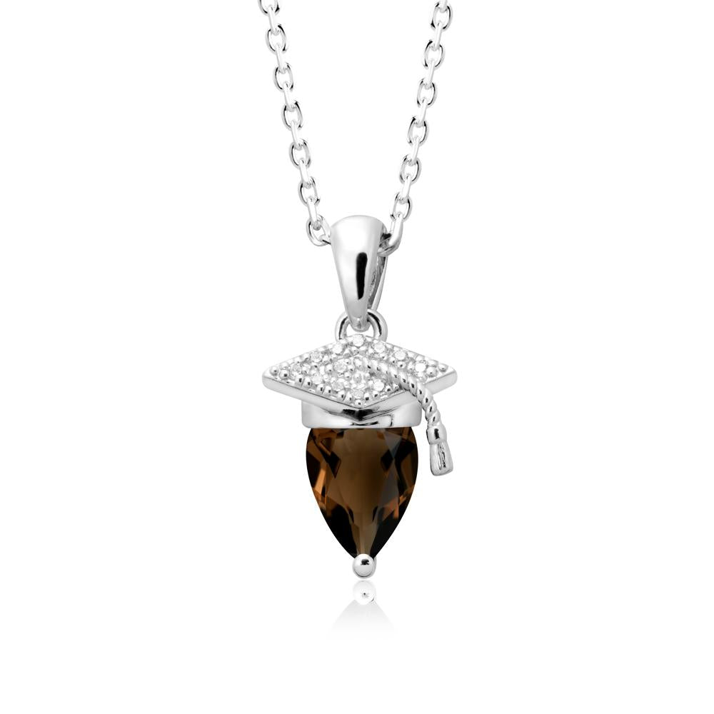 Graduation Cap Smoky Quartz Pendant Necklace - LUO Jewelry #metal_14k white gold