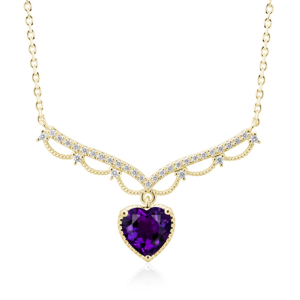 Heart Shaped Amethyst V Shaped Necklace - LUO Jewelry #metal_18k yellow gold