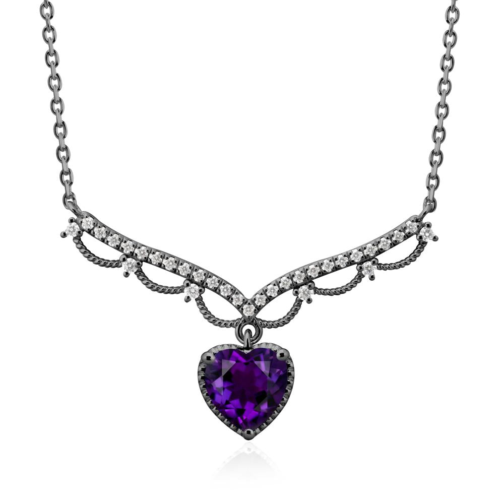 Heart Shaped Amethyst V Shaped Necklace - LUO Jewelry #metal_black finish sterling silver
