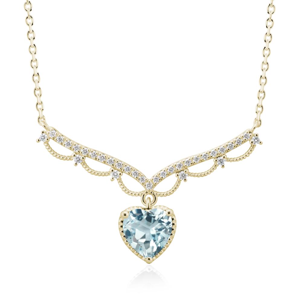 Heart Shaped Aquamarine Necklace with Pave Accents - LUO Jewelry #metal_14k yellow gold