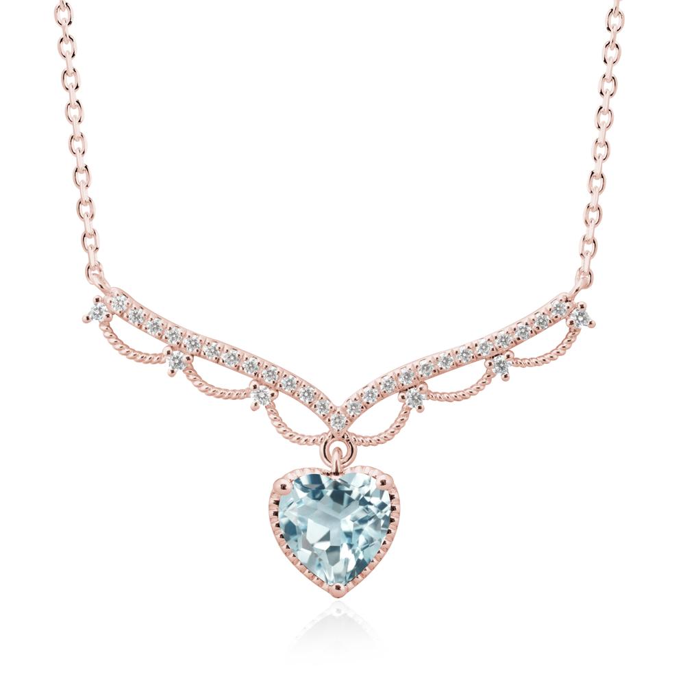 Heart Shaped Aquamarine Necklace with Pave Accents - LUO Jewelry #metal_18k rose gold