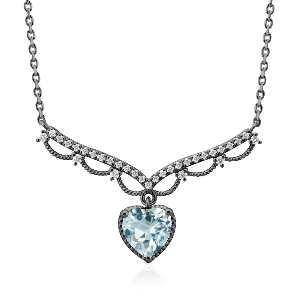 Heart Shaped Aquamarine Necklace with Pave Accents - LUO Jewelry #metal_black finish sterling silver