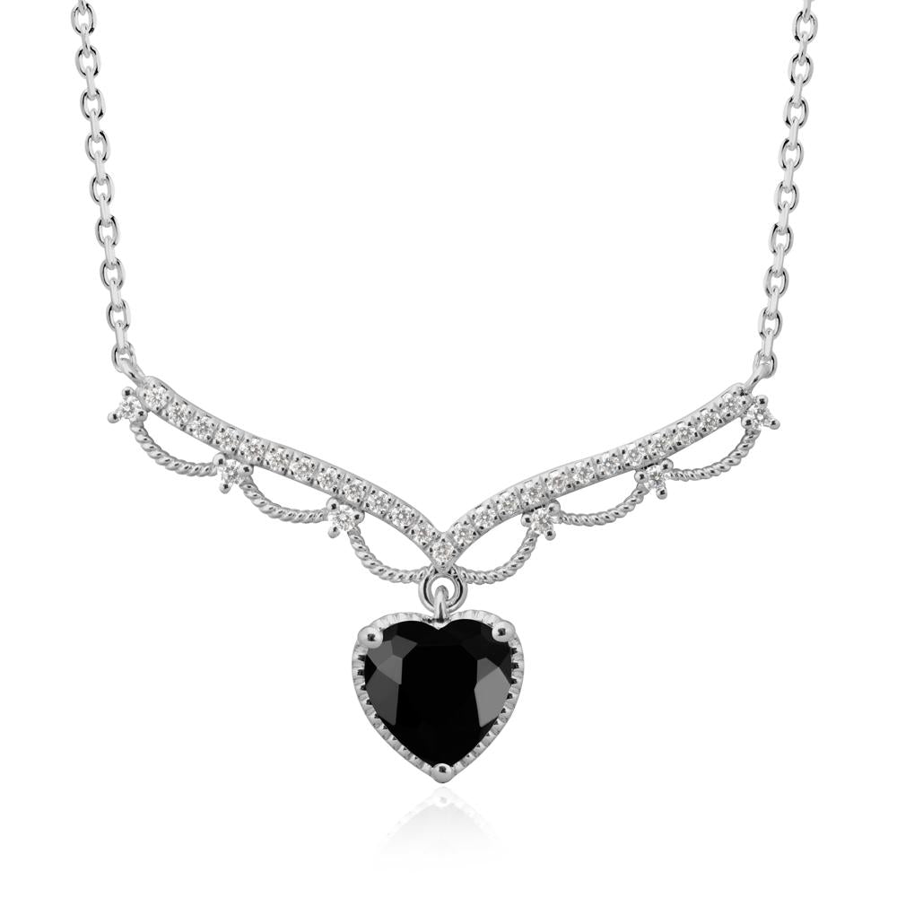 Black Spinel Milgrain Halo Pendant Necklace - LUO Jewelry #metal_platinum
