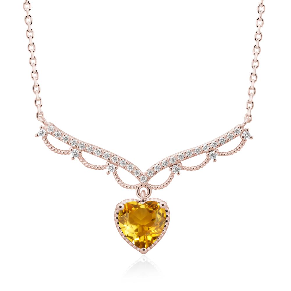 Heart Shaped Citrine V Shaped Necklace - LUO Jewelry #metal_14k rose gold