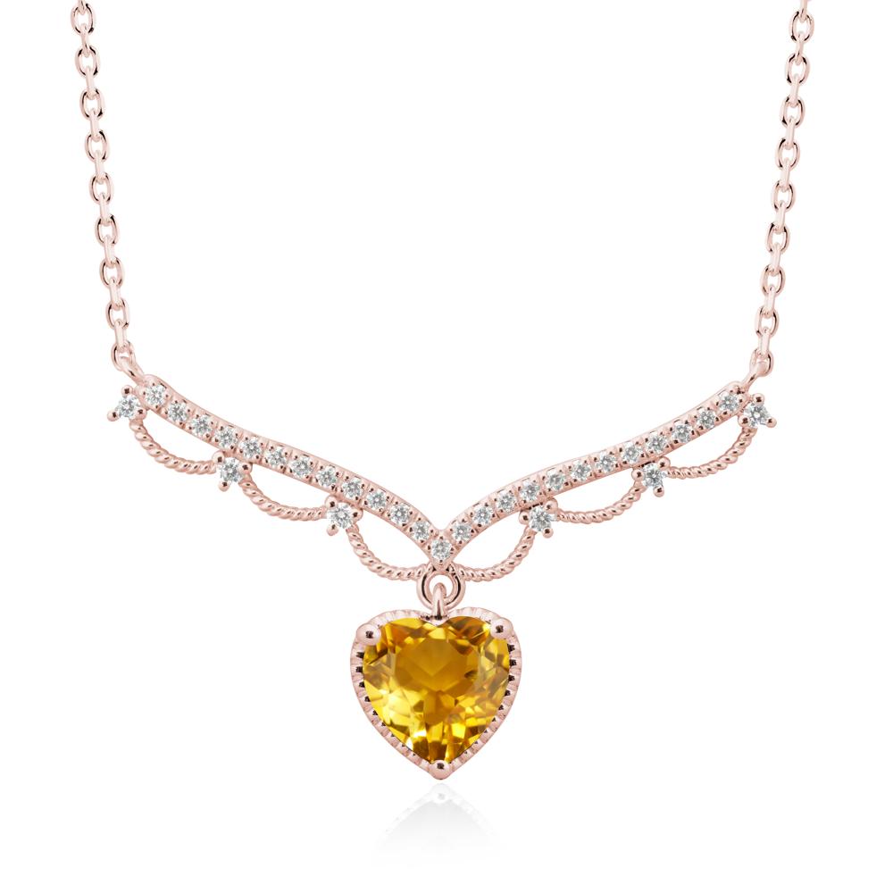 Heart Shaped Citrine V Shaped Necklace - LUO Jewelry #metal_18k rose gold