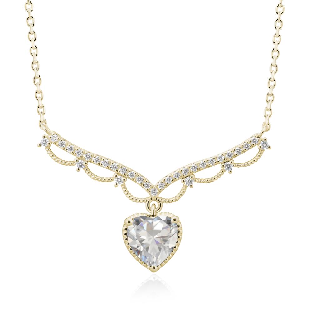 Heart Shaped Cubic Zirconia Necklace with Pave Accents - LUO Jewelry #metal_14k yellow gold