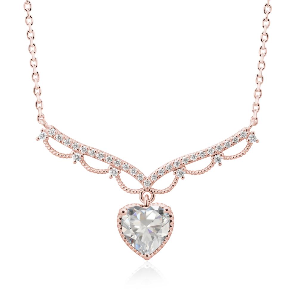 Heart Shaped Cubic Zirconia Necklace with Pave Accents - LUO Jewelry #metal_18k rose gold