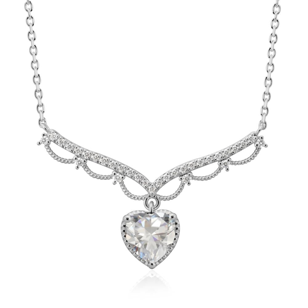 Heart Shaped Cubic Zirconia Necklace with Pave Accents - LUO Jewelry #metal_platinum