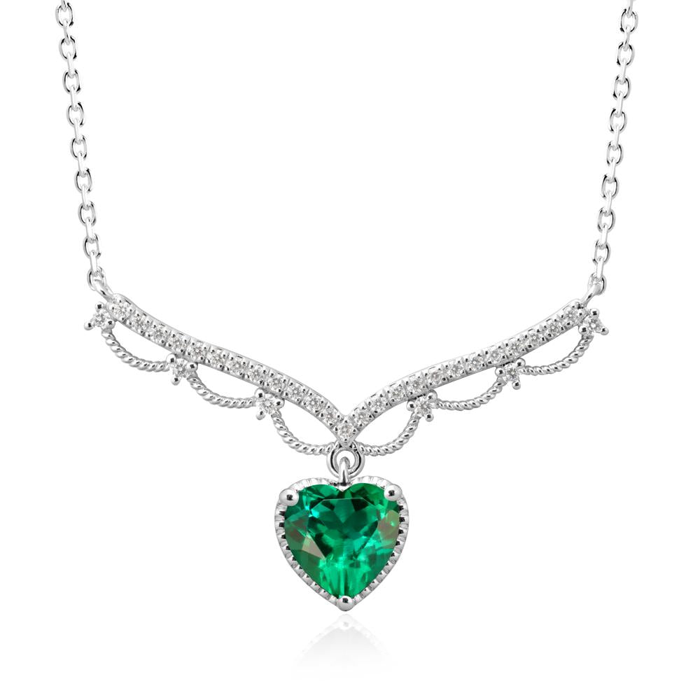 Emerald Milgrain Halo Pendant Necklace - LUO Jewelry #metal_18k white gold