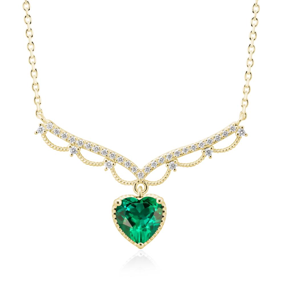 Emerald Milgrain Halo Pendant Necklace - LUO Jewelry #metal_18k yellow gold