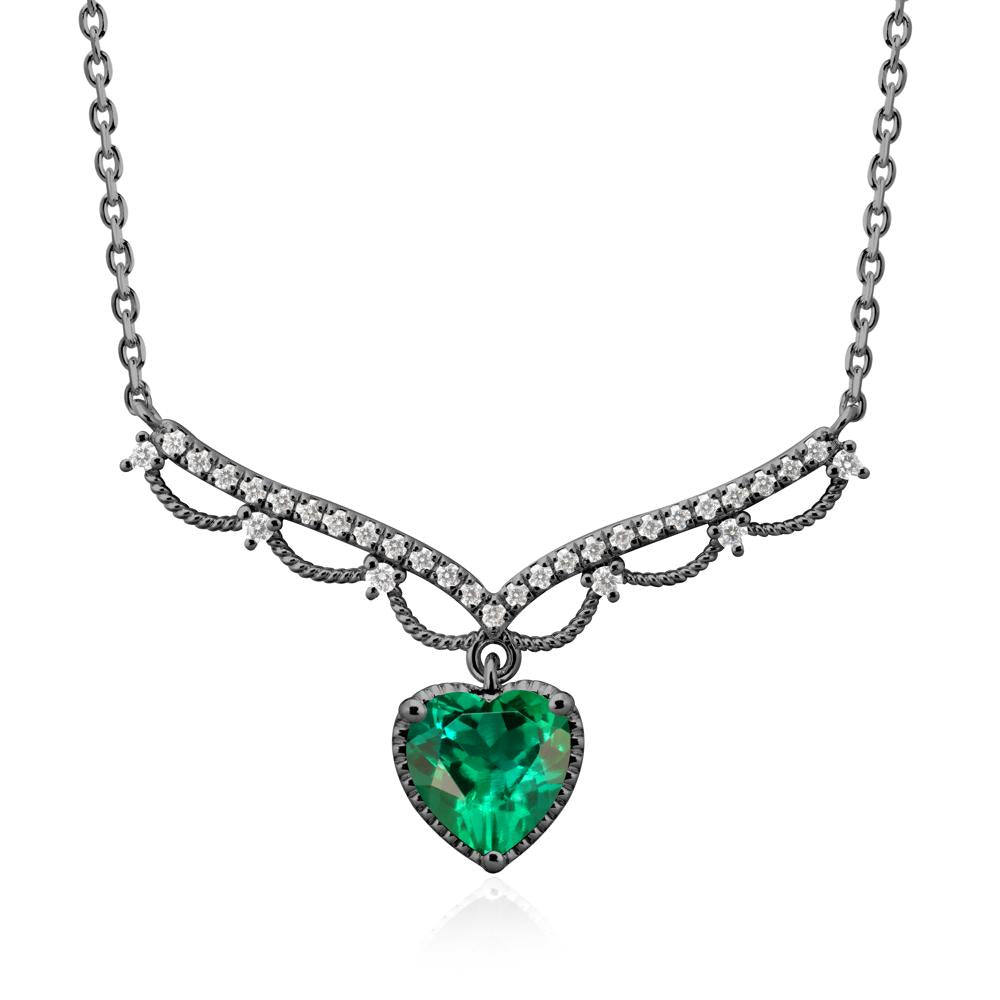 Emerald Milgrain Halo Pendant Necklace - LUO Jewelry #metal_black finish sterling silver