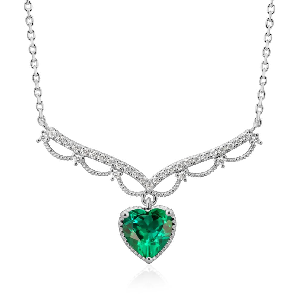 Emerald Milgrain Halo Pendant Necklace - LUO Jewelry #metal_platinum