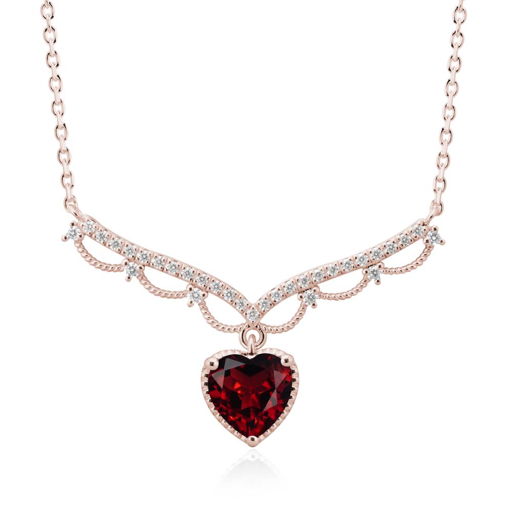 Heart Shaped Garnet V Shaped Necklace - LUO Jewelry #metal_14k rose gold