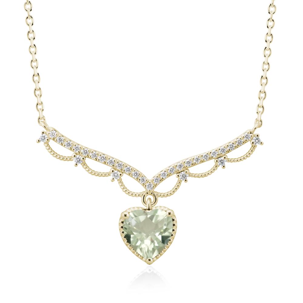 Heart Shaped Green Amethyst Necklace with Pave Accents - LUO Jewelry #metal_14k yellow gold