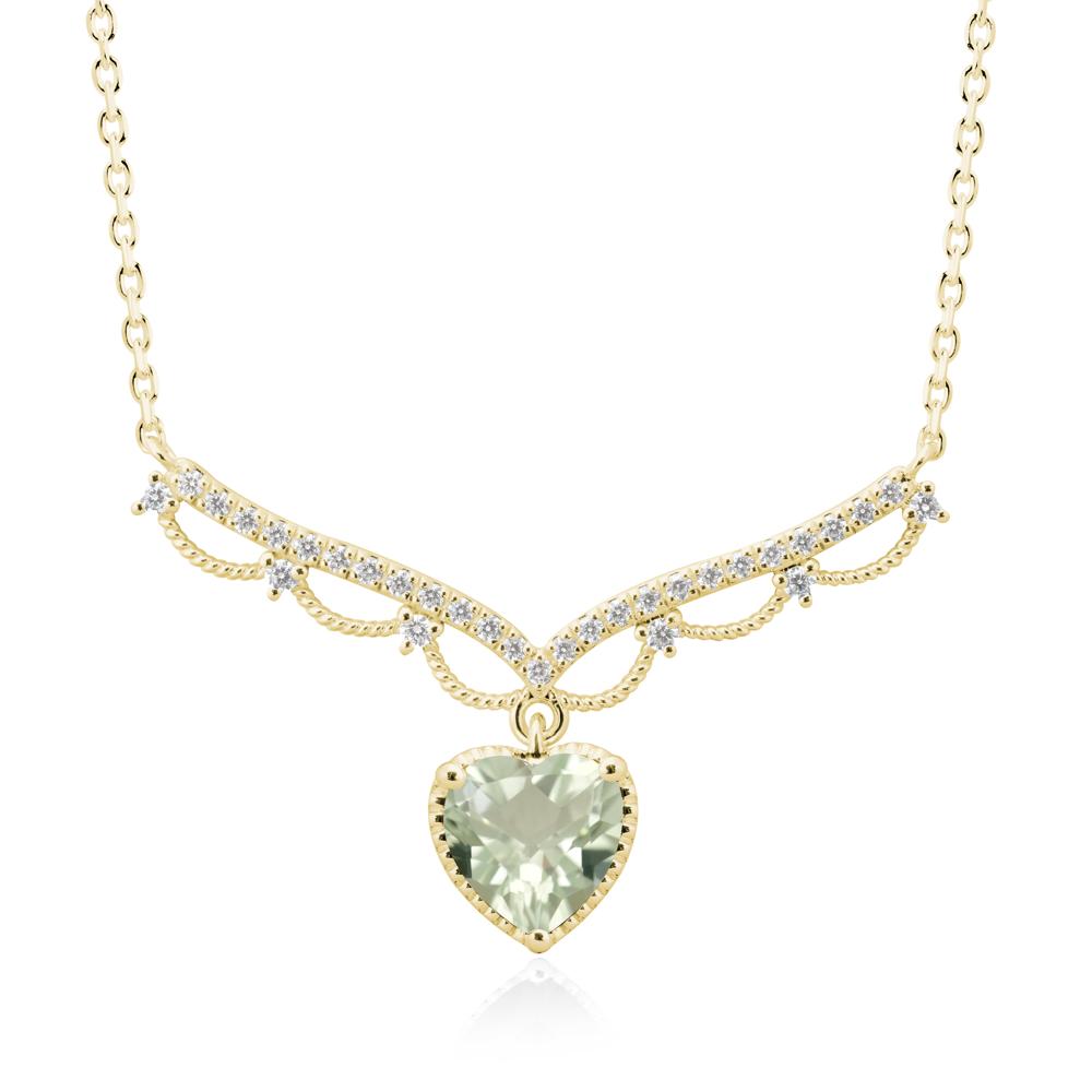 Heart Shaped Green Amethyst Necklace with Pave Accents - LUO Jewelry #metal_18k yellow gold
