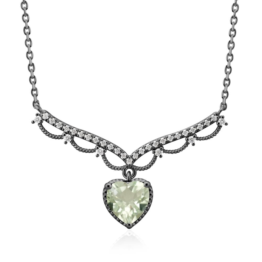 Heart Shaped Green Amethyst Necklace with Pave Accents - LUO Jewelry #metal_black finish sterling silver