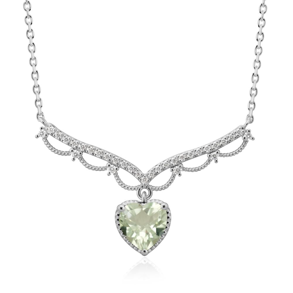 Heart Shaped Green Amethyst Necklace with Pave Accents - LUO Jewelry #metal_platinum
