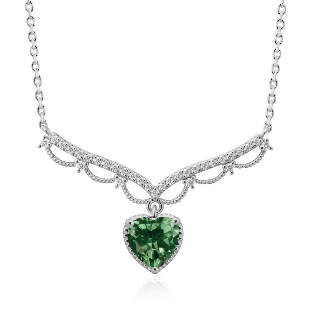 Green Sapphire Milgrain Halo Pendant Necklace - LUO Jewelry #metal_platinum