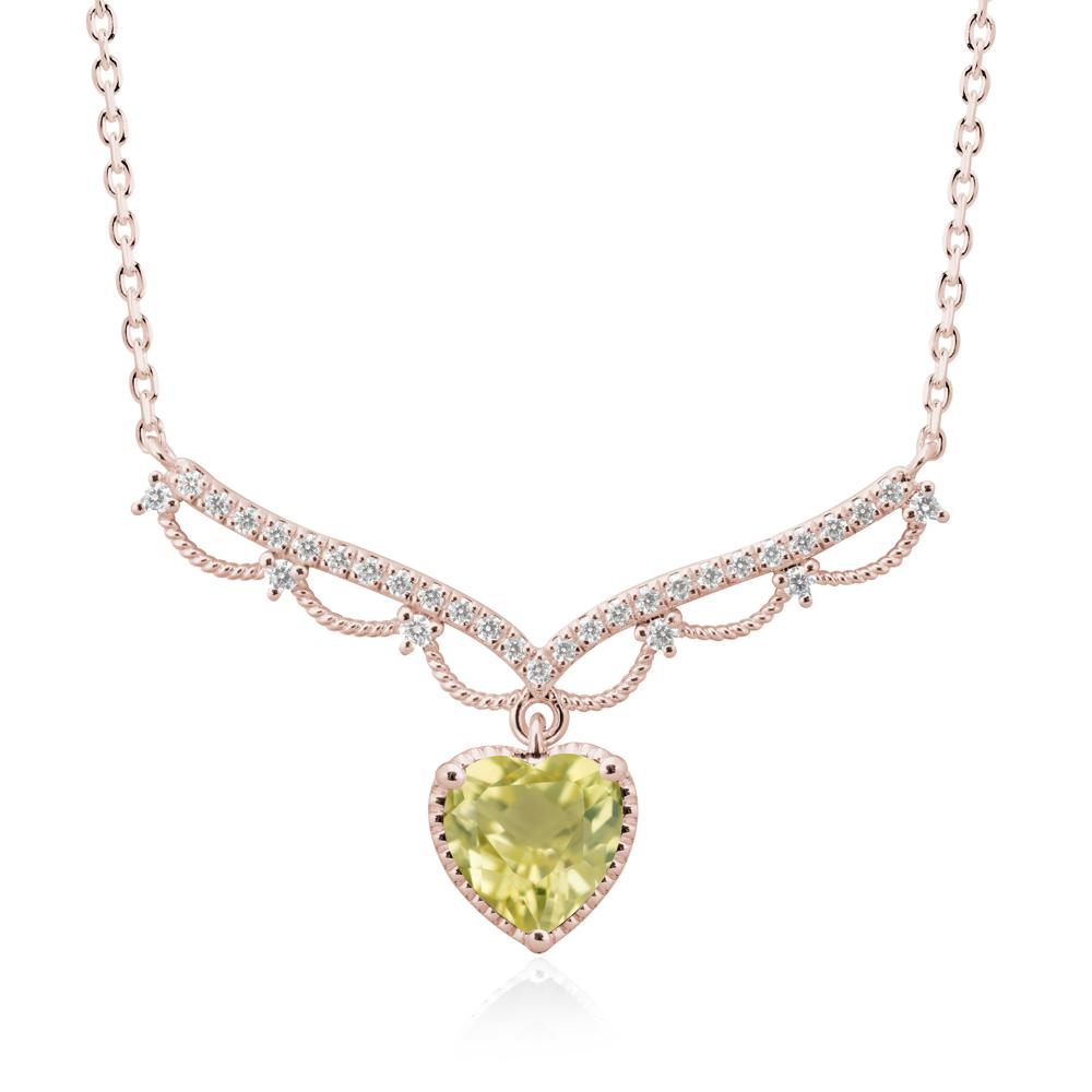 Heart Shaped Lemon Quartz V Shaped Necklace - LUO Jewelry #metal_14k rose gold