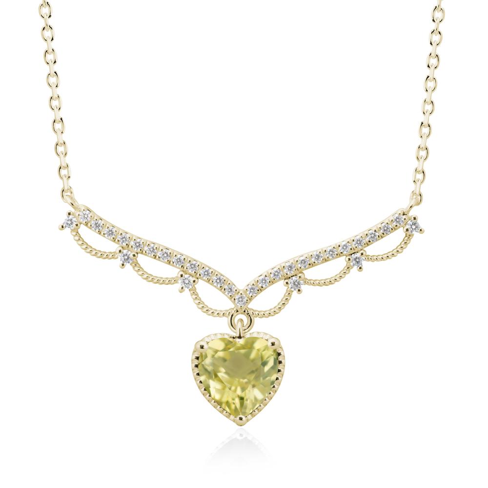 Heart Shaped Lemon Quartz V Shaped Necklace - LUO Jewelry #metal_14k yellow gold