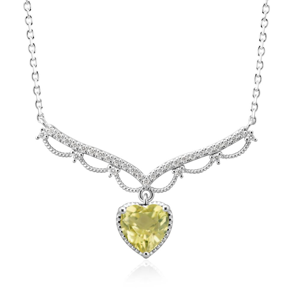 Heart Shaped Lemon Quartz V Shaped Necklace - LUO Jewelry #metal_18k white gold