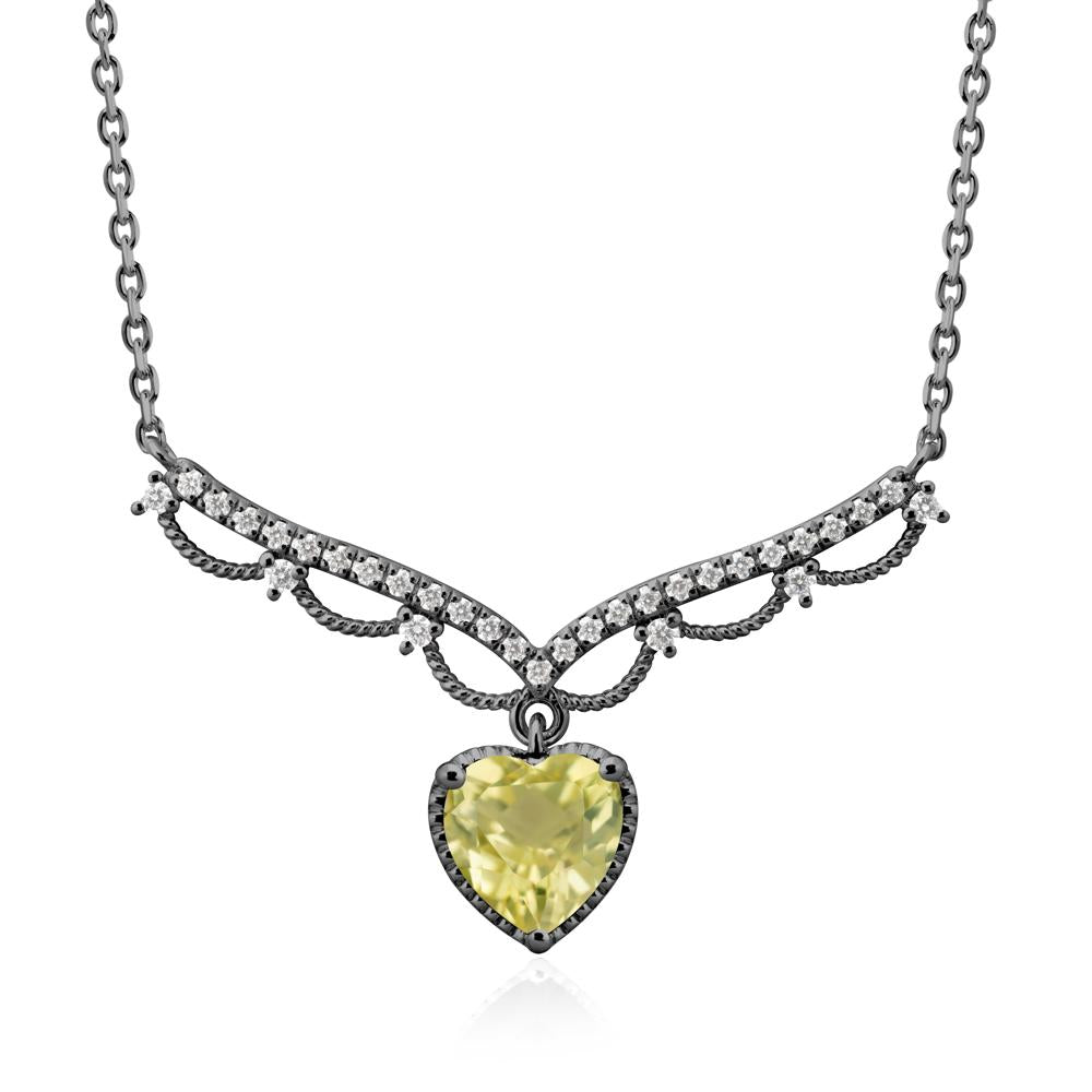 Heart Shaped Lemon Quartz V Shaped Necklace - LUO Jewelry #metal_black finish sterling silver