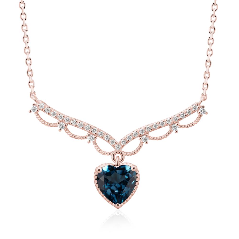 Heart Shaped London Blue Topaz Necklace with Pave Accents - LUO Jewelry #metal_18k rose gold