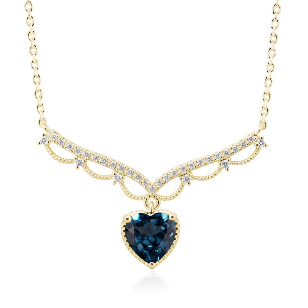 Heart Shaped London Blue Topaz Necklace with Pave Accents - LUO Jewelry #metal_18k yellow gold