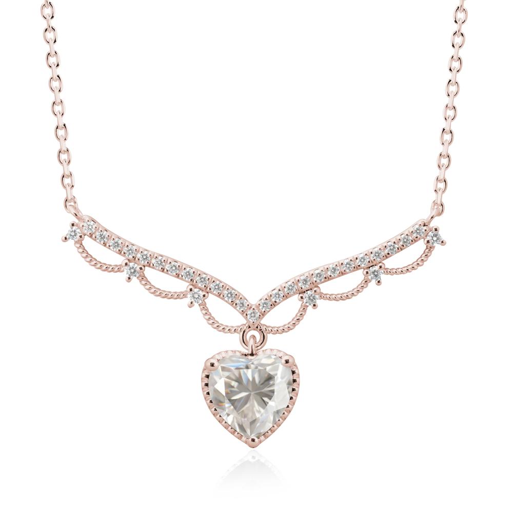 Heart Shaped Moissanite V Shaped Necklace - LUO Jewelry #metal_14k rose gold