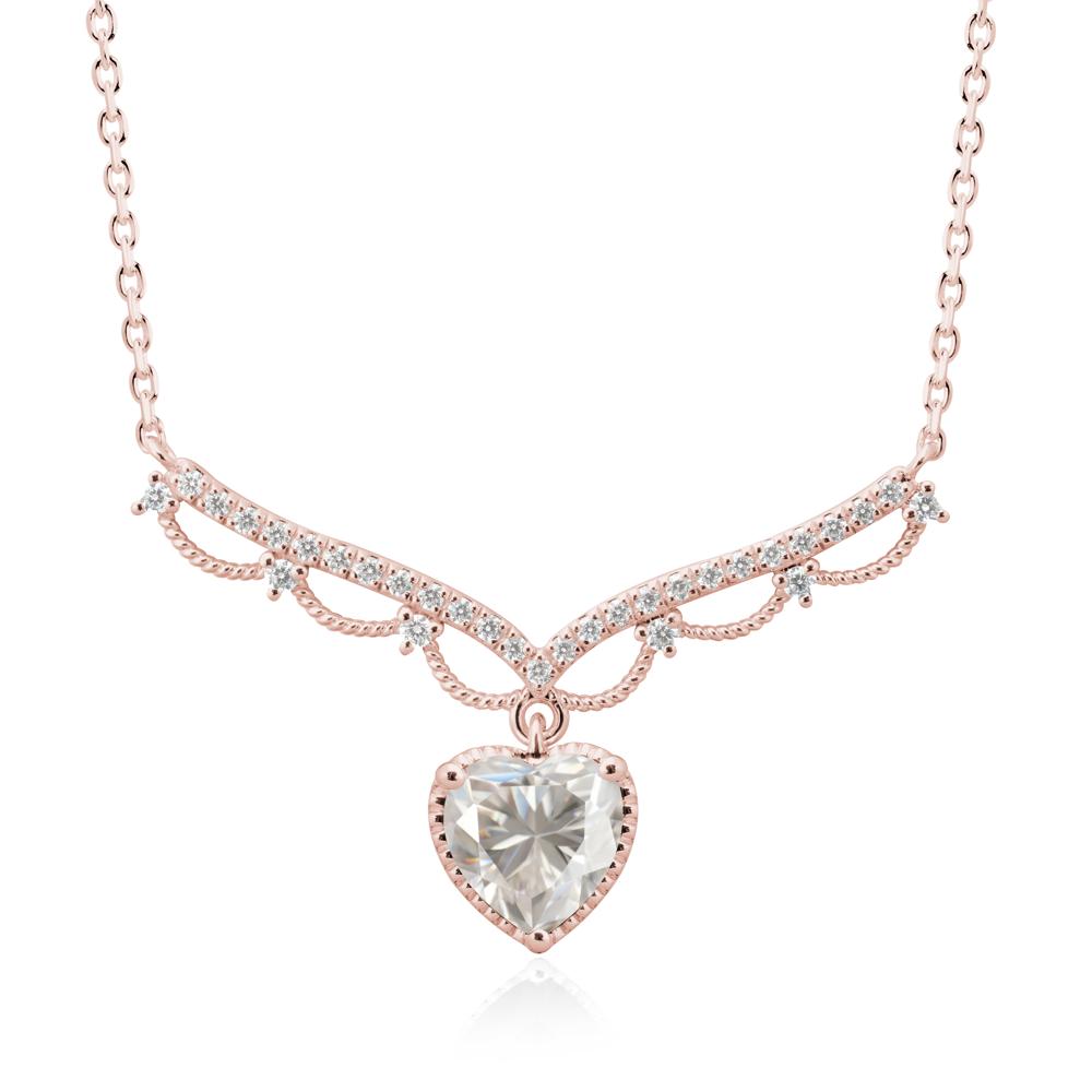 Heart Shaped Moissanite V Shaped Necklace - LUO Jewelry #metal_18k rose gold